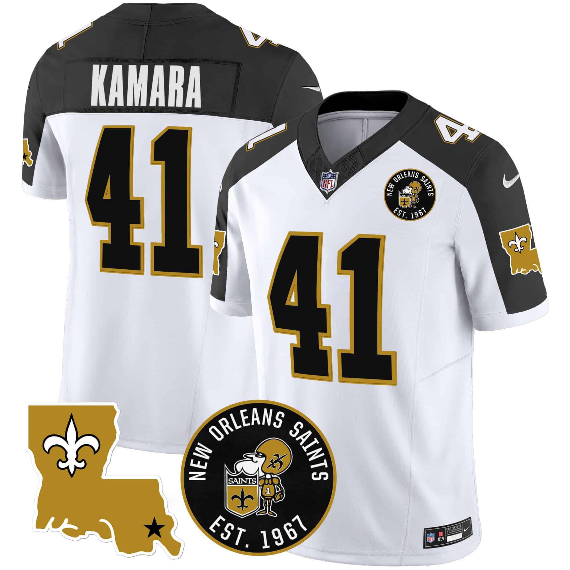 Men New Orleans Saints 41 Kamara White 2024 Nike 1967 Patch Vapor Limited NFL Jersey style 1